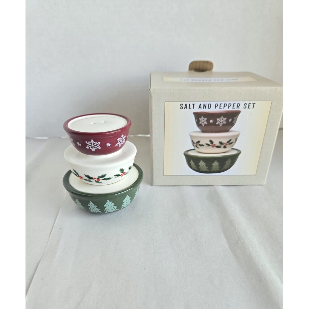 Cracker Barrel Christmas Mixing Bowls Salt and Pepper Ceramic Set NEW 2026